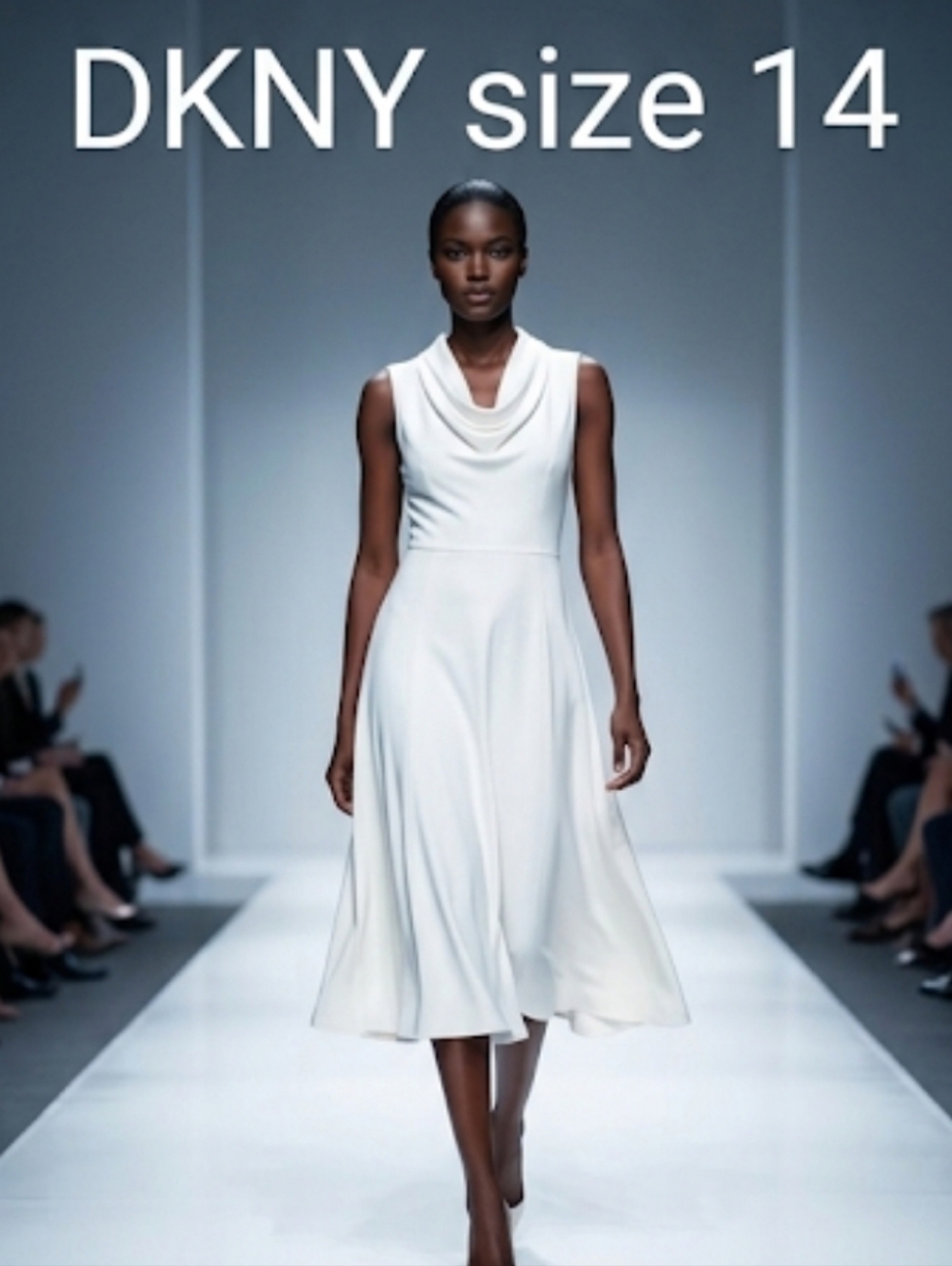 DKNY White Cowl-Neck Midi Dress